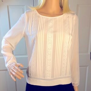 Joie Cream Silk Blouse Lace and Pintuck Detail XS
